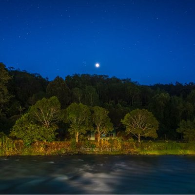 Moon and sky full of stars at dawn
