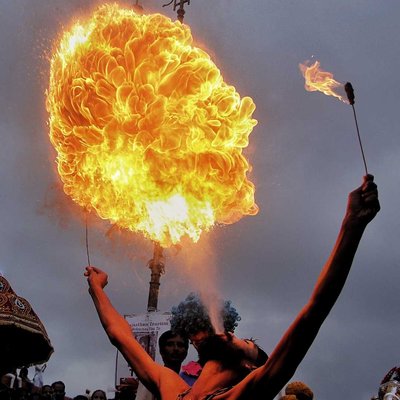 Fire artist during Teej festival Jaipur 