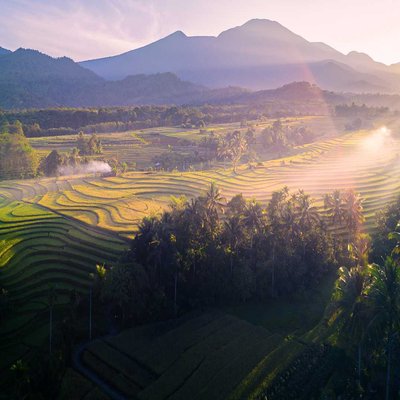 the beauty of the morning with fog in the mountains