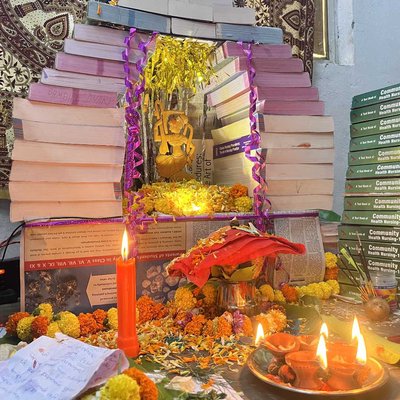 saraswati puja in our hostel