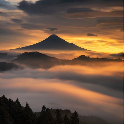 Mt Fuji and the sea or clouds at Summer