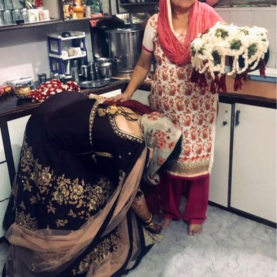 Taking Ashirwad from my mother-in-law