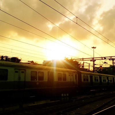 Sunset from train window seat.