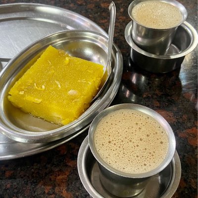 Rava Kesari and Filter Coffee