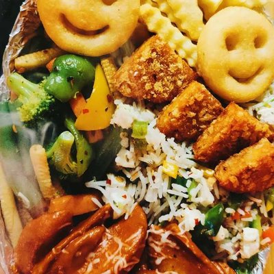 exotic veggies in BBQ sauce sizzler