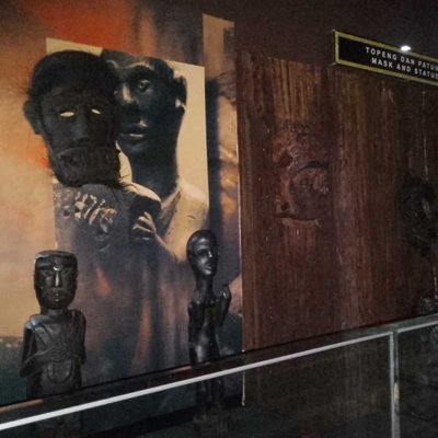 Dayak tribal statues and masks