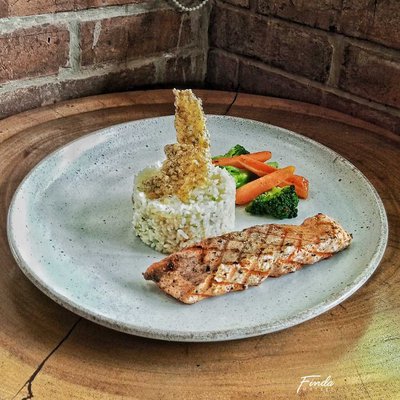 Grilled salmon butter rice