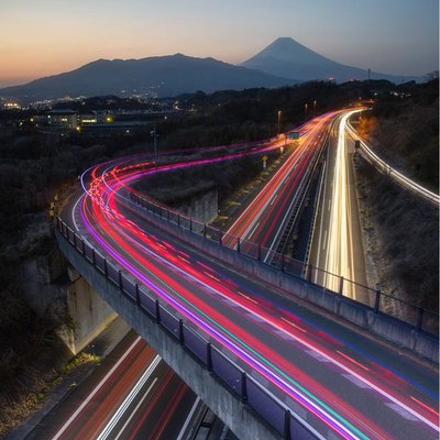 Light trail and Mt fuji at Mishima City Japan