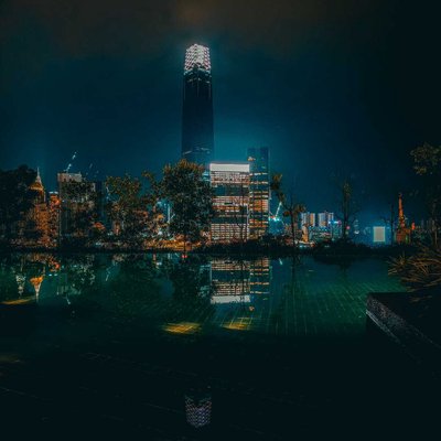 the airbnb with the night view