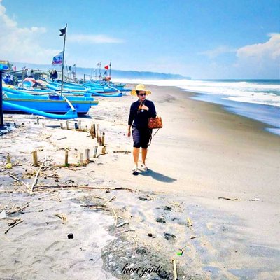Walking along the tranquil beach