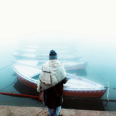 Shrouded in white.