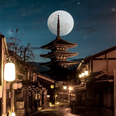 an attractive temple accompanied by a night full of stars🤩