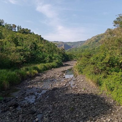 Dry river with blue sky background