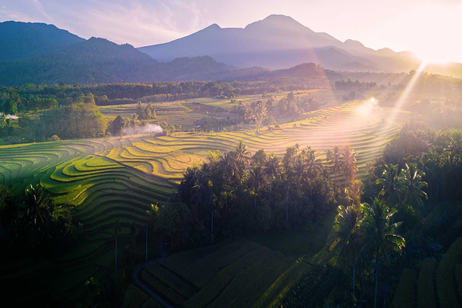 the beauty of the morning with fog in the mountains