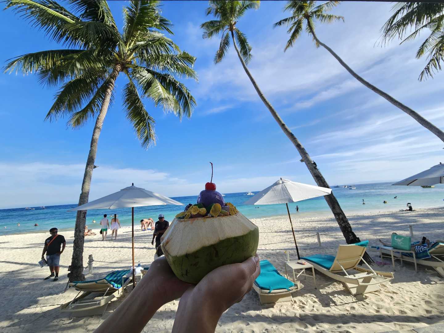 Having dessert with a beautiful view