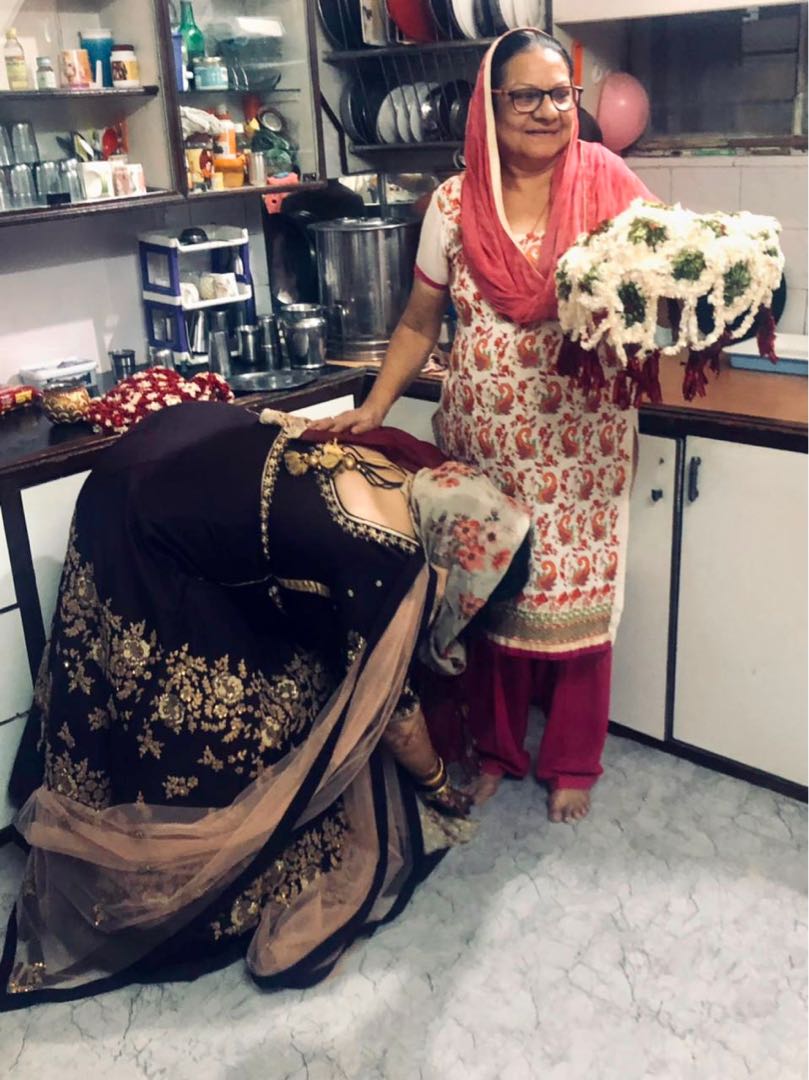 Taking Ashirwad from my mother-in-law
