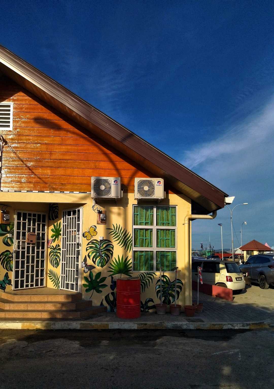 Beautiful artworks on ticketing counter building.