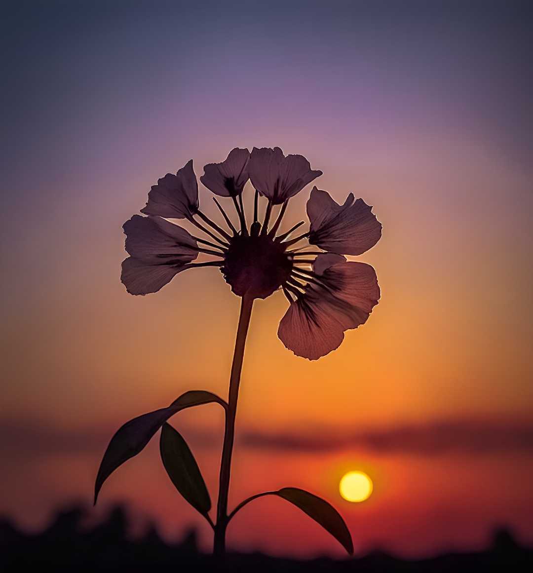 flower silhouette in sunset