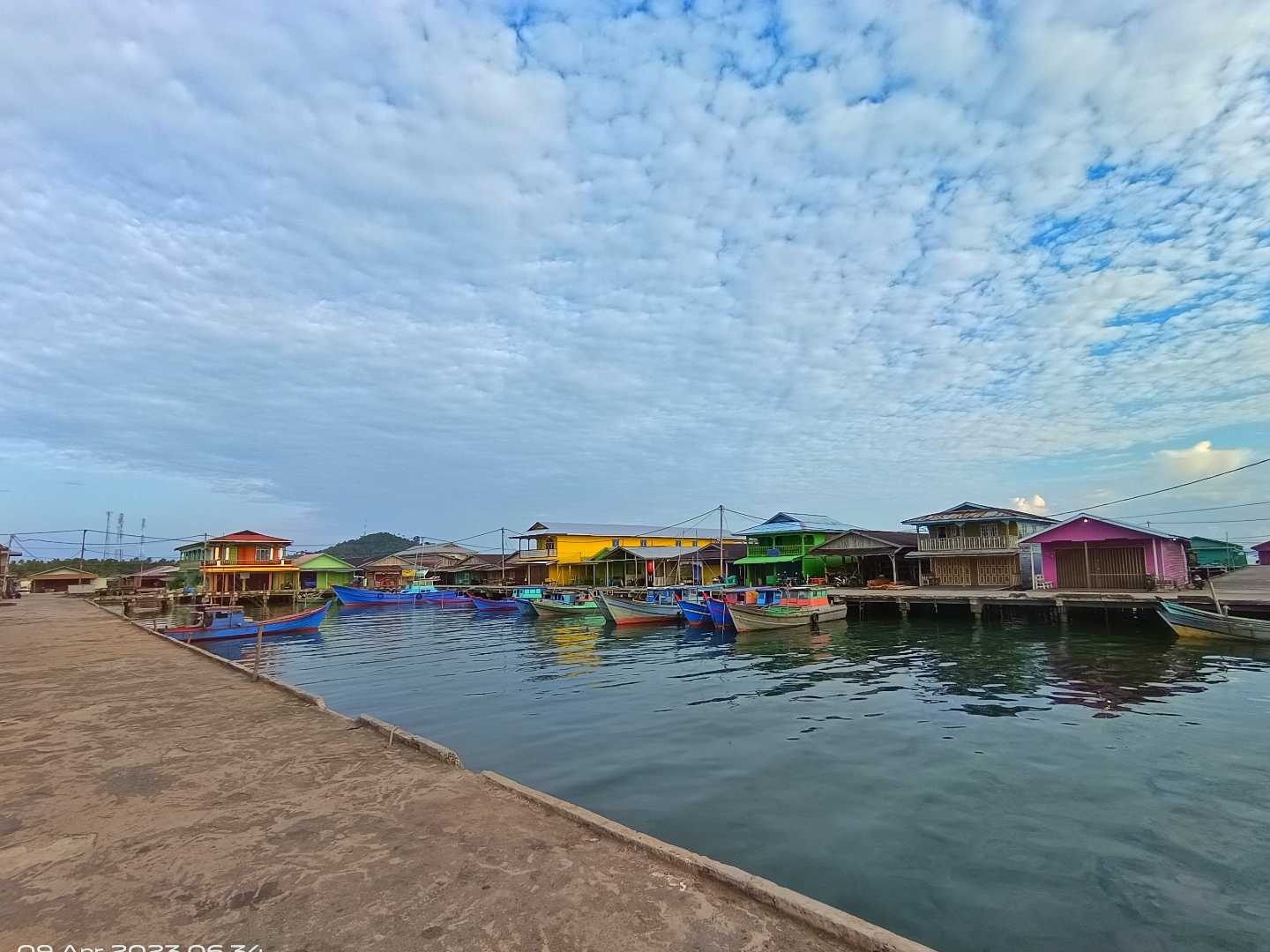 Floating city on a lake