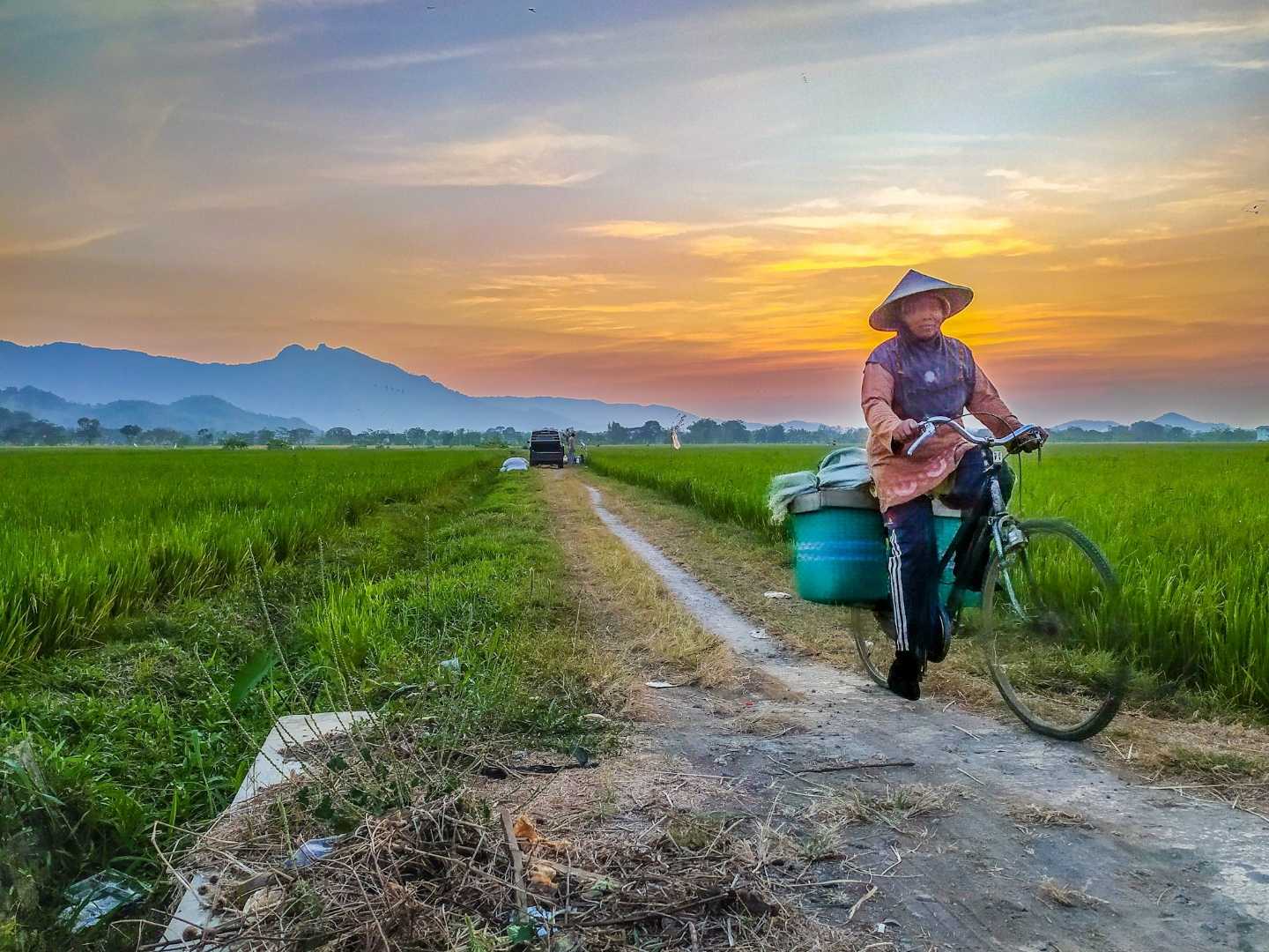 ibu tani pulang dari sawah