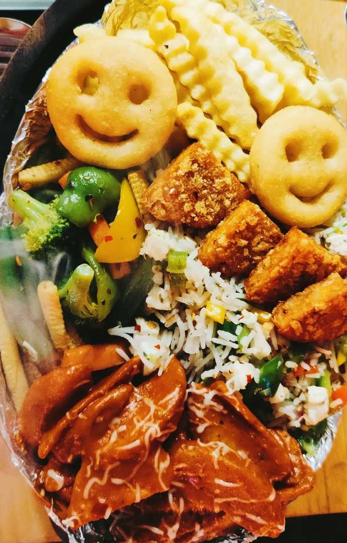 exotic veggies in BBQ sauce sizzler
