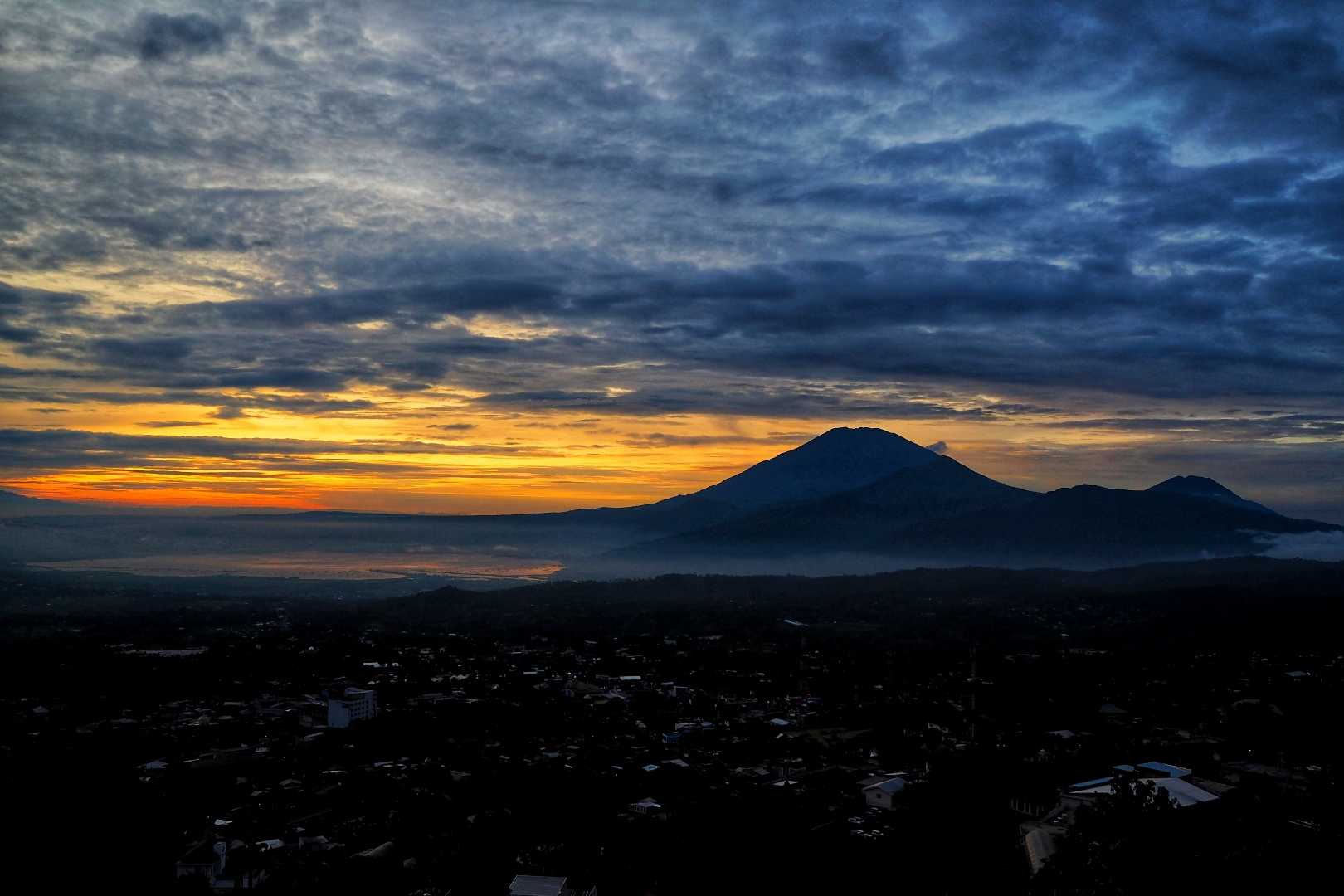 Sunrise view Rawa Pening Lake and Merbabu Mountain