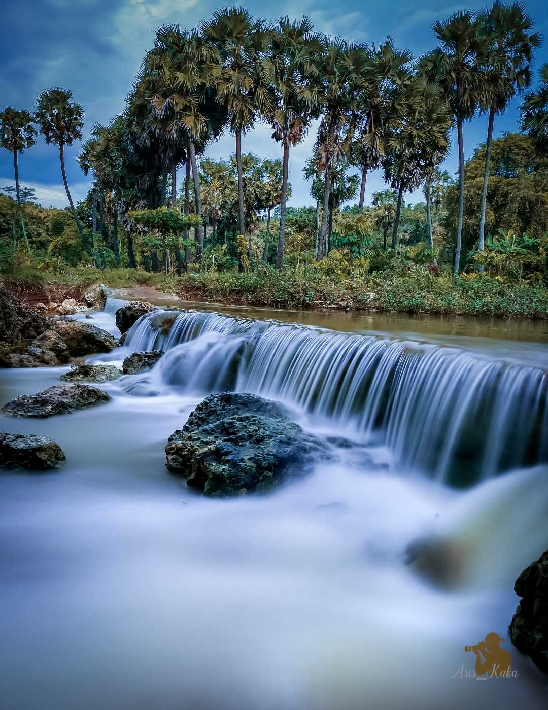 air terjun dan pohon siwalan