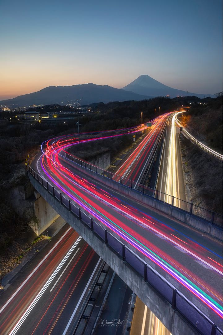Light trail and Mt fuji at Mishima City Japan