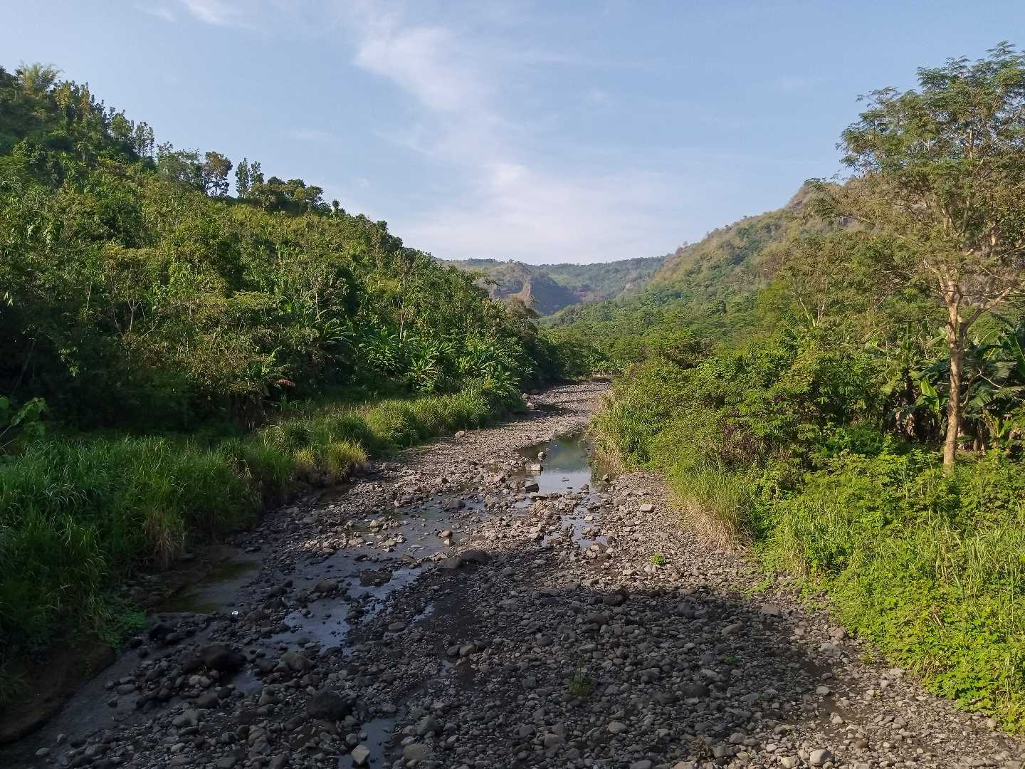 Dry river with blue sky background